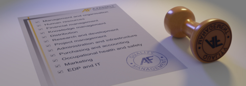 Titelbild mit Siegelstempel und Checkliste als Symbol für Qualitätsmanagement bei A.Fasselt Engineering GmbH.